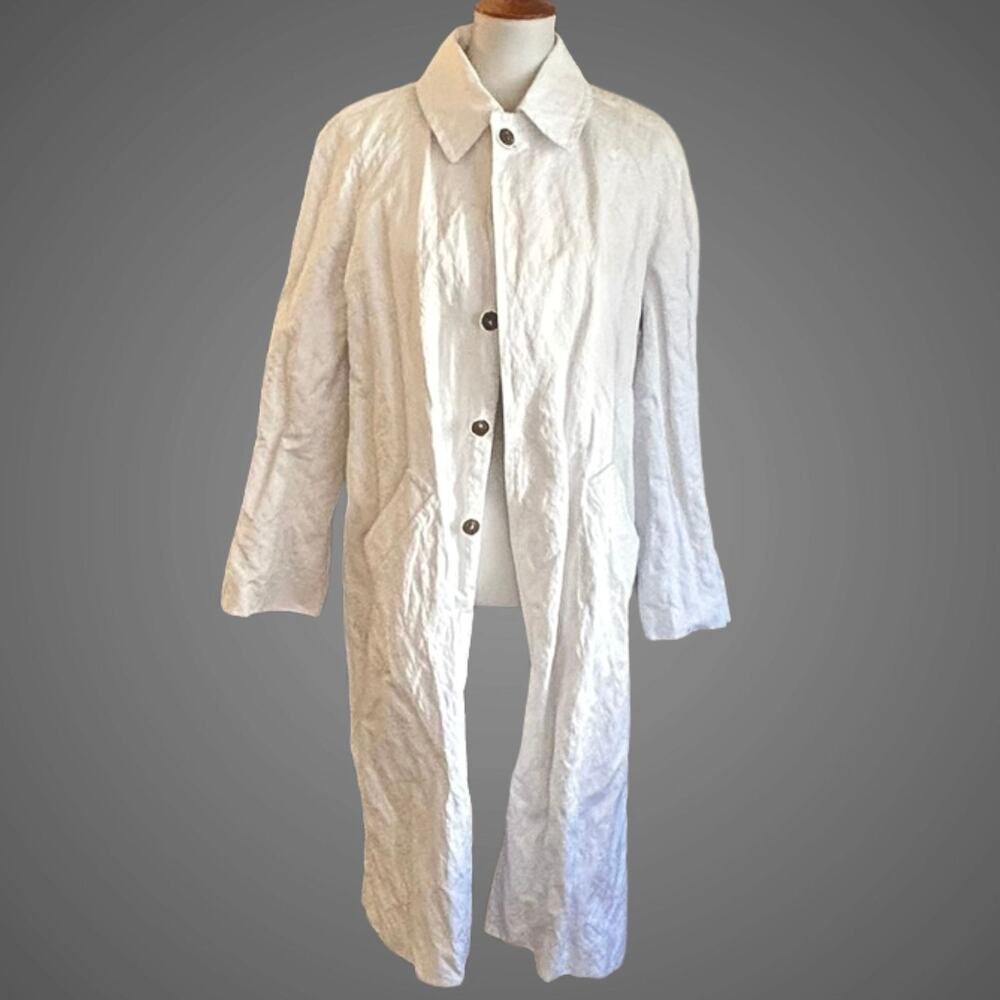 Chic Crinkled Cotton White Trench Coat, Medium